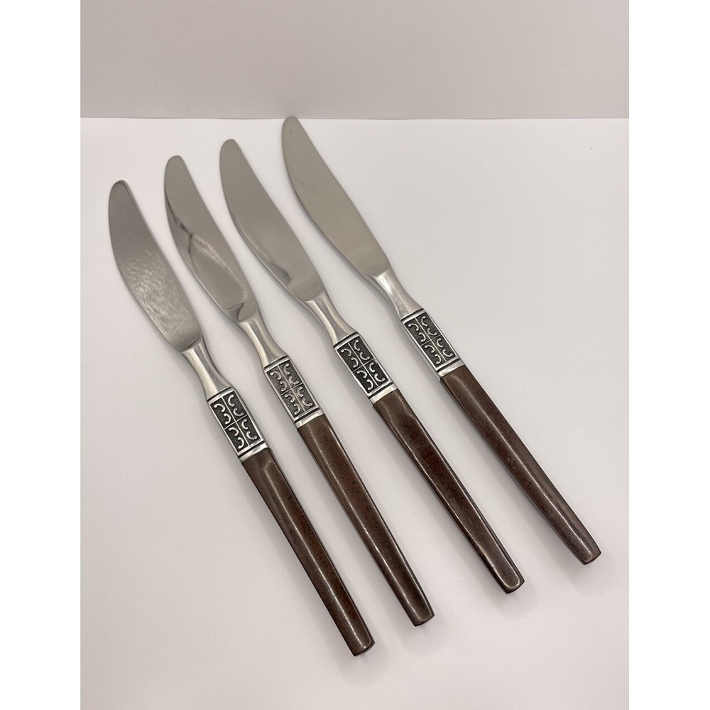 Set Of 8 Ekco Eterna LA JOYA Stainless Steel Japan Flatware Knives Wooden Handle - Picture 2 of 16